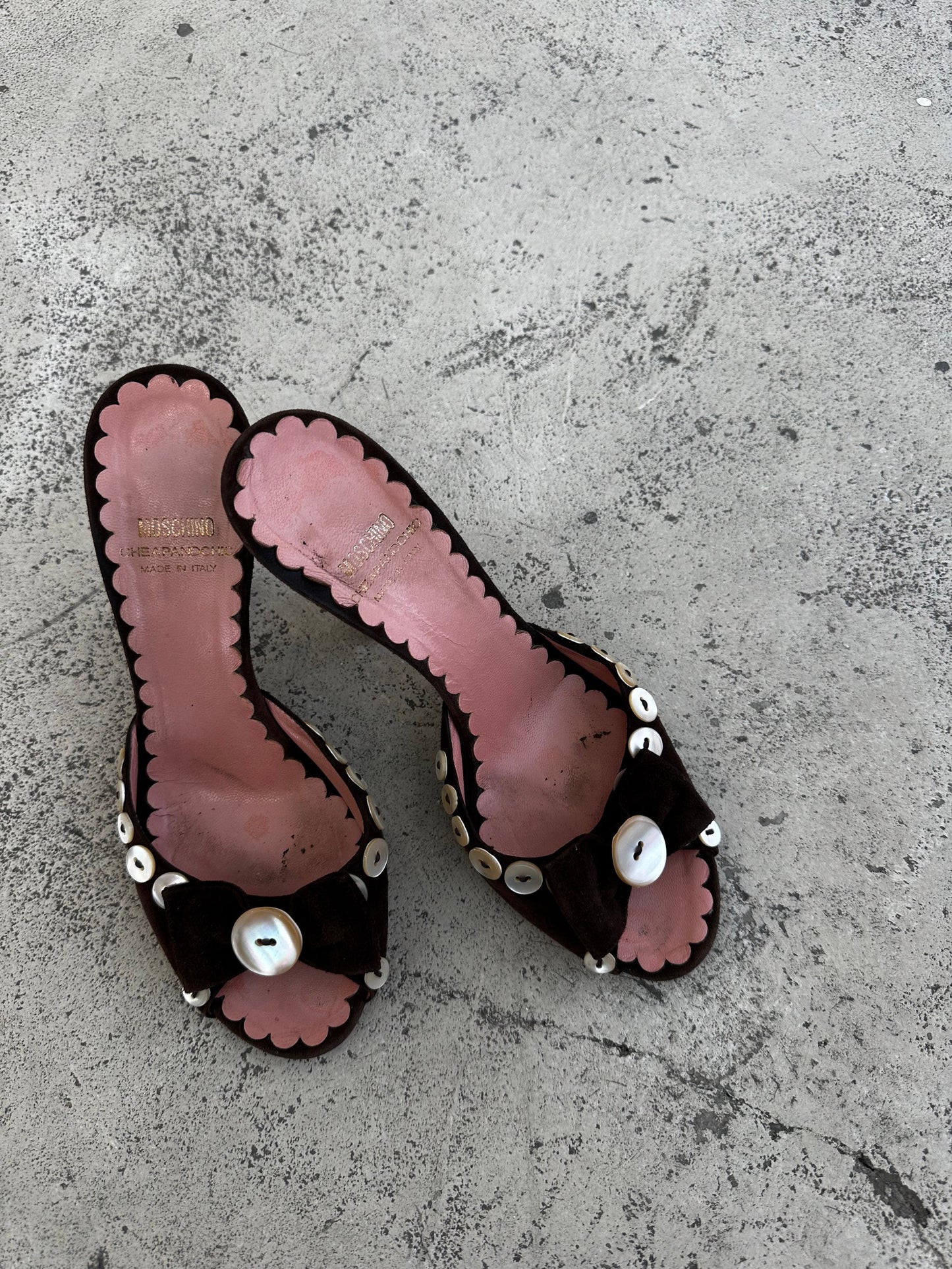 Moschino Cheap and Chic Brown Suede Button Heels