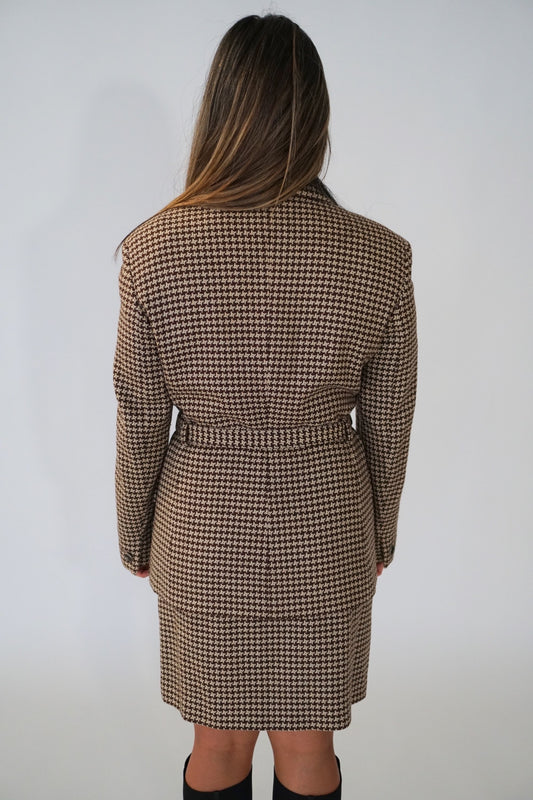 Versace Houndstooth Wool Belted Pocket Blazer Skirt Two Piece Suit Set