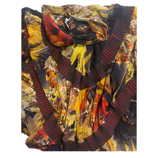 Jean Paul Gaultier Mesh Print Tiered Pleated Midi Skirt