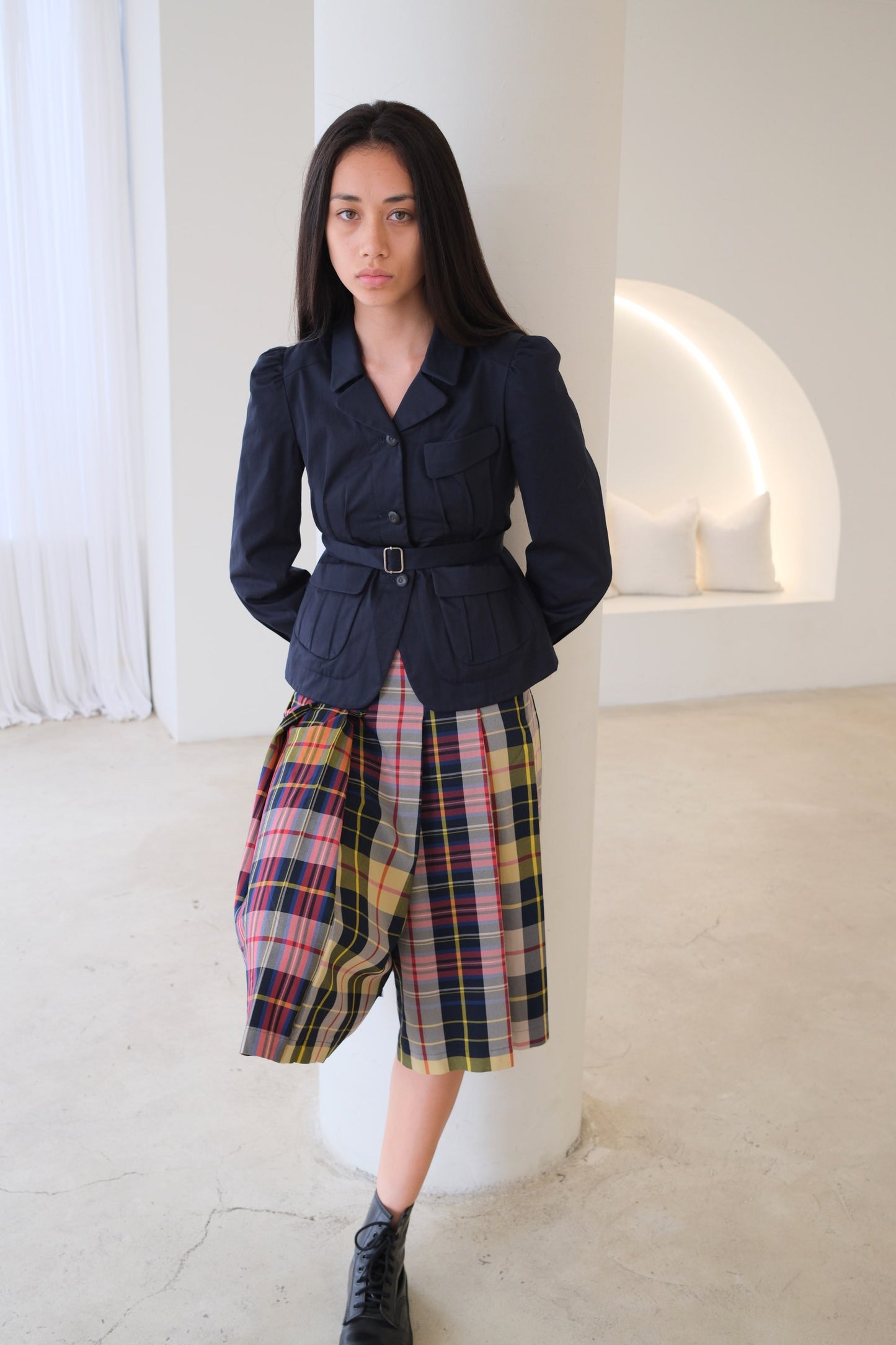 Comme Des Garcons Flare Checkered Pleat Midi Skirt