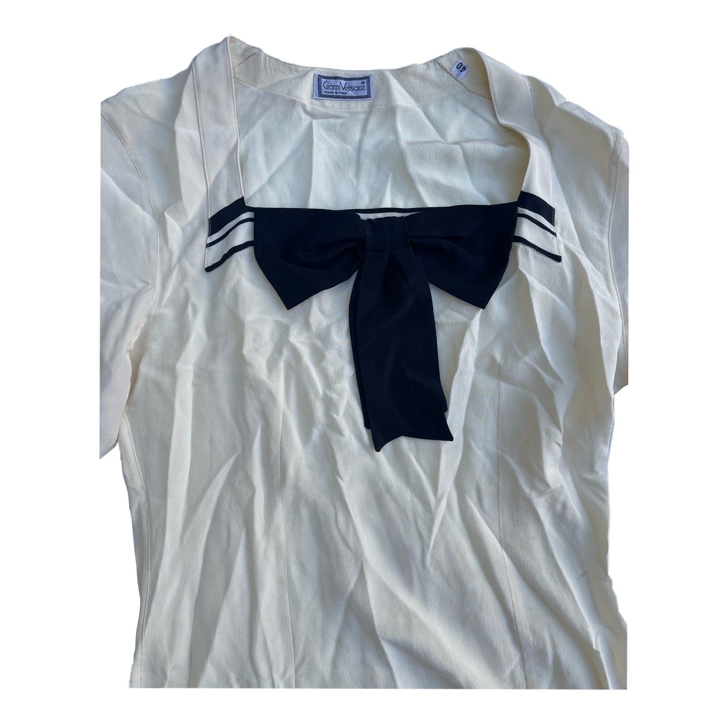 Versace Square Neck Bow Silk Blouse