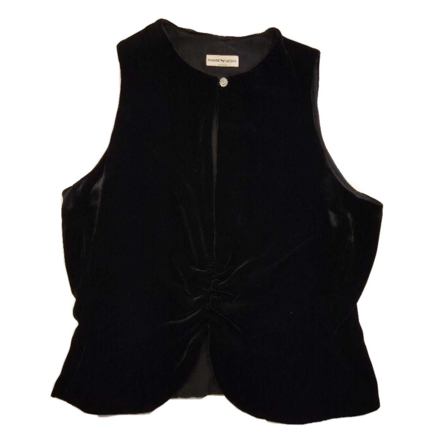Emporio Armani Velvet Keyhole Rhinestone Button Tank w Bow