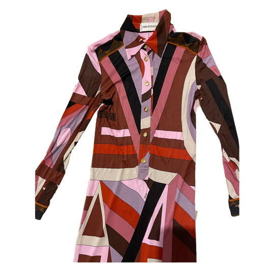 Emilio Pucci Abstract Print Half Button Down LS Shirt Dress