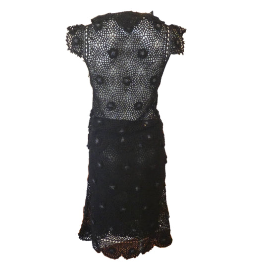 Moschino Cheap And Chic Crochet Beaded Floral Cardigan Skirt Two Piece Set