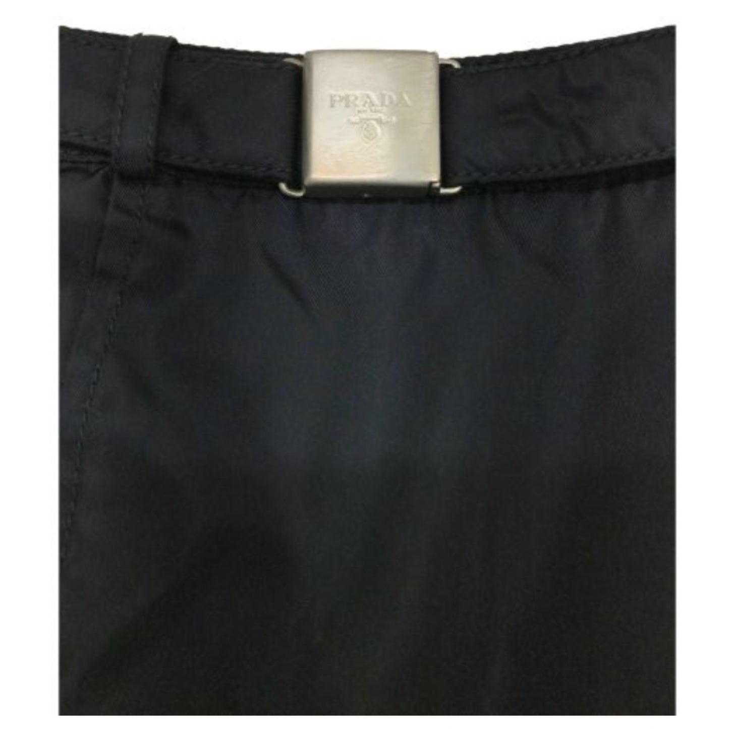 Prada Logo Buckle Belt Nylon A Line Skirt