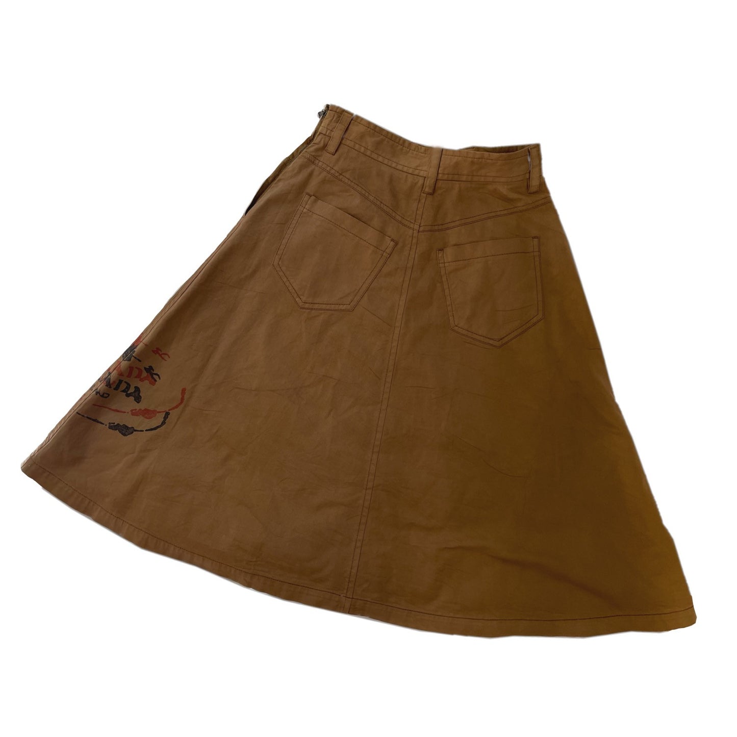 Prada Twill Paint Logo Circle Midi Skirt