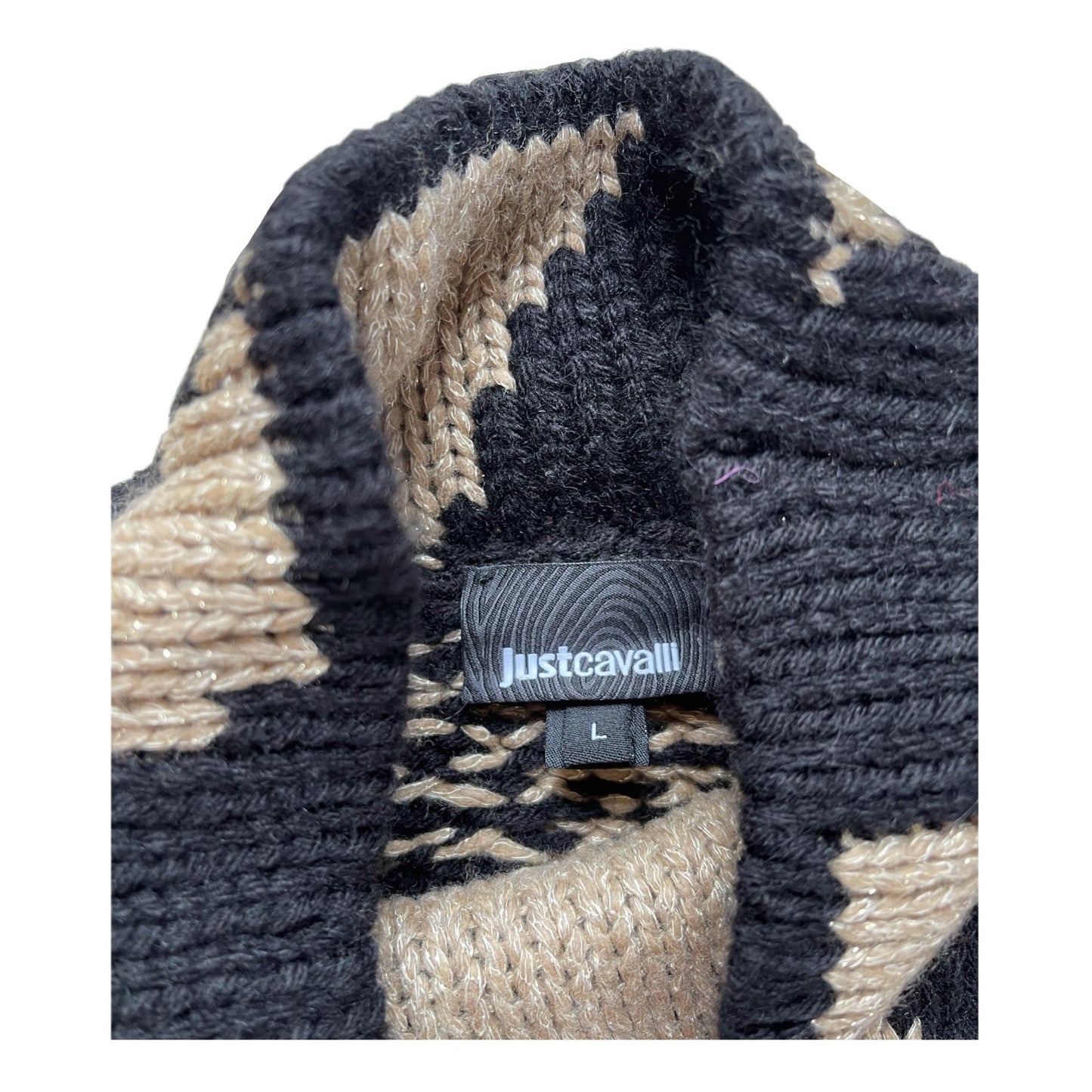 Roberto Cavalli Stripe Turtleneck Fringe Knit Jumper