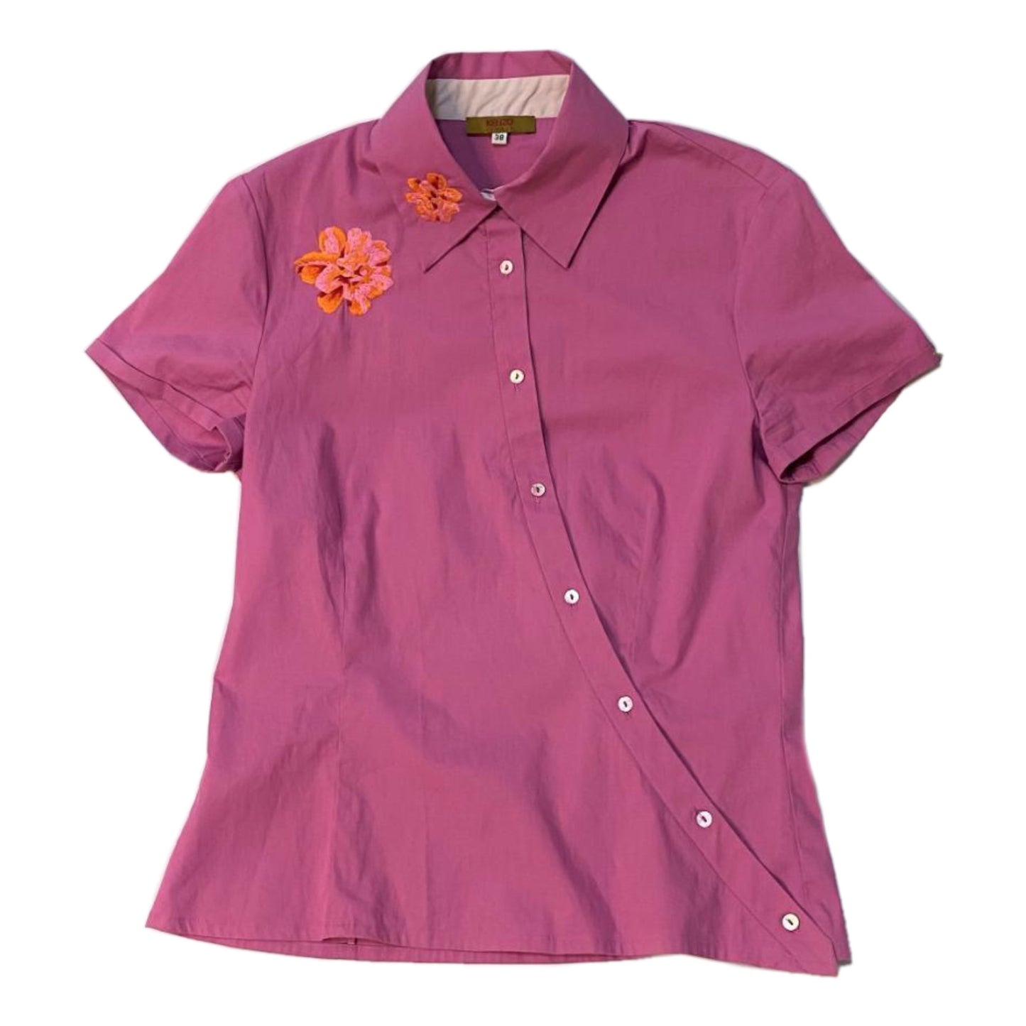 Kenzo Diagonal Button Down Floral SS Blouse