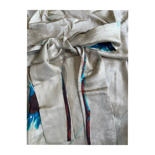 Celine Champagne Pleated Flower Silk Midi Dress