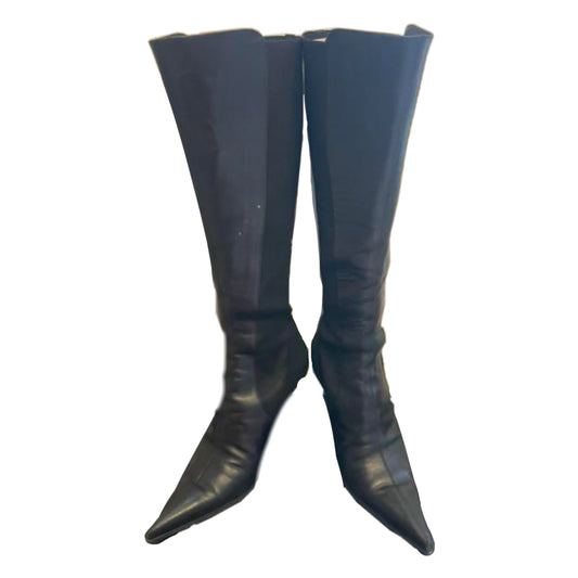Dolce & Gabbana Kitten Heel Point Toe Elasticated Calf Knee High Boots Sz37