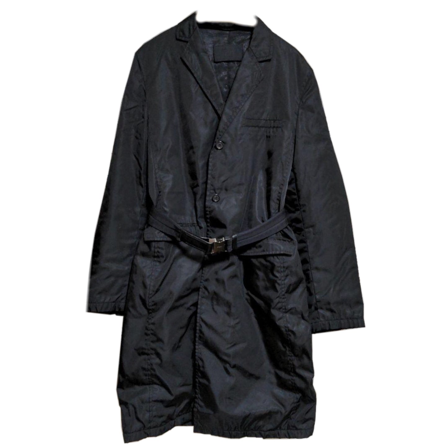 Prada Nylon Button Down Coat w Matching Belt
