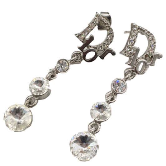 Christian Dior Rhinestone Drop Down Logo Earrings