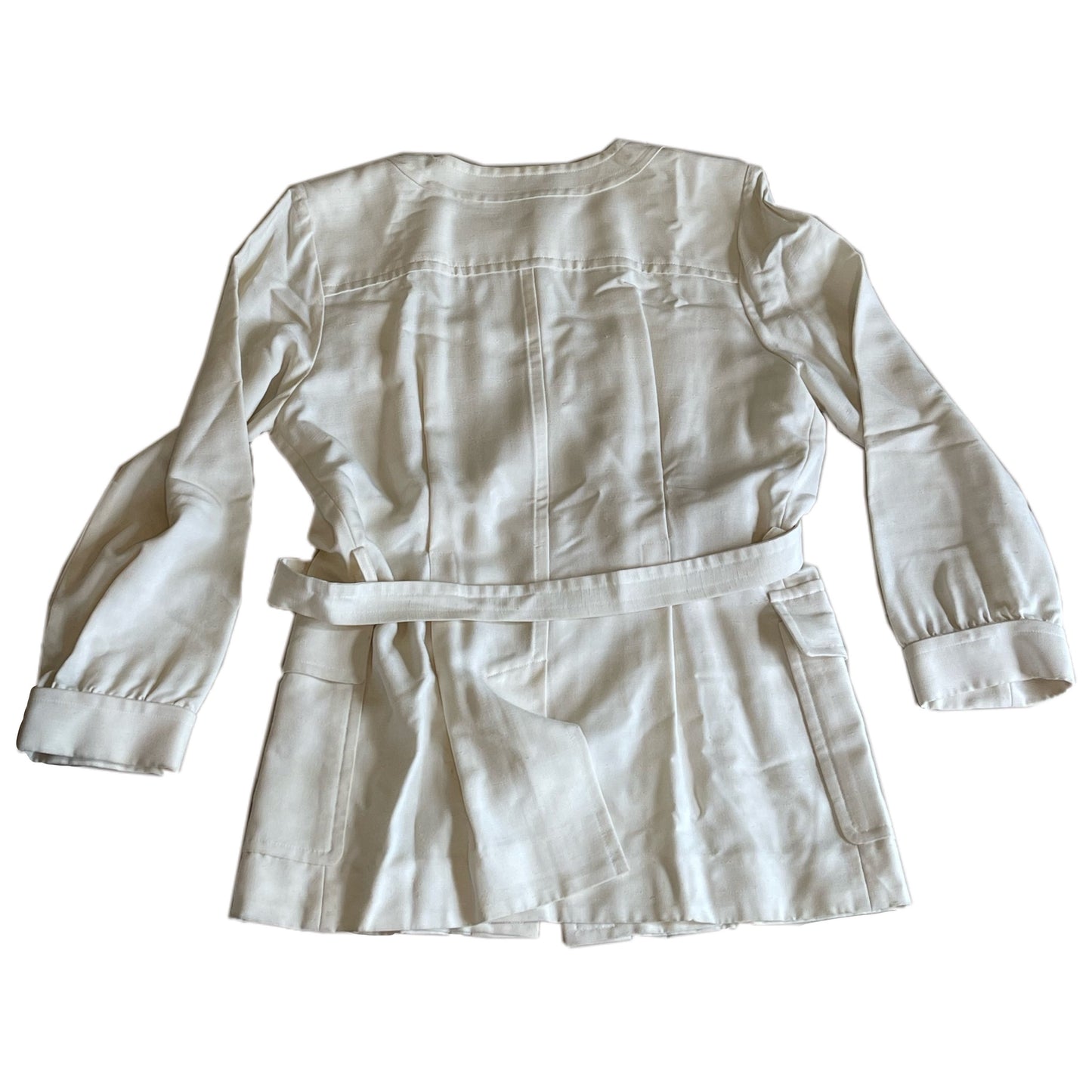 Yves Saint Laurent Linen Button Down Collarless BeltedBlazer Skirt Set Two Piece