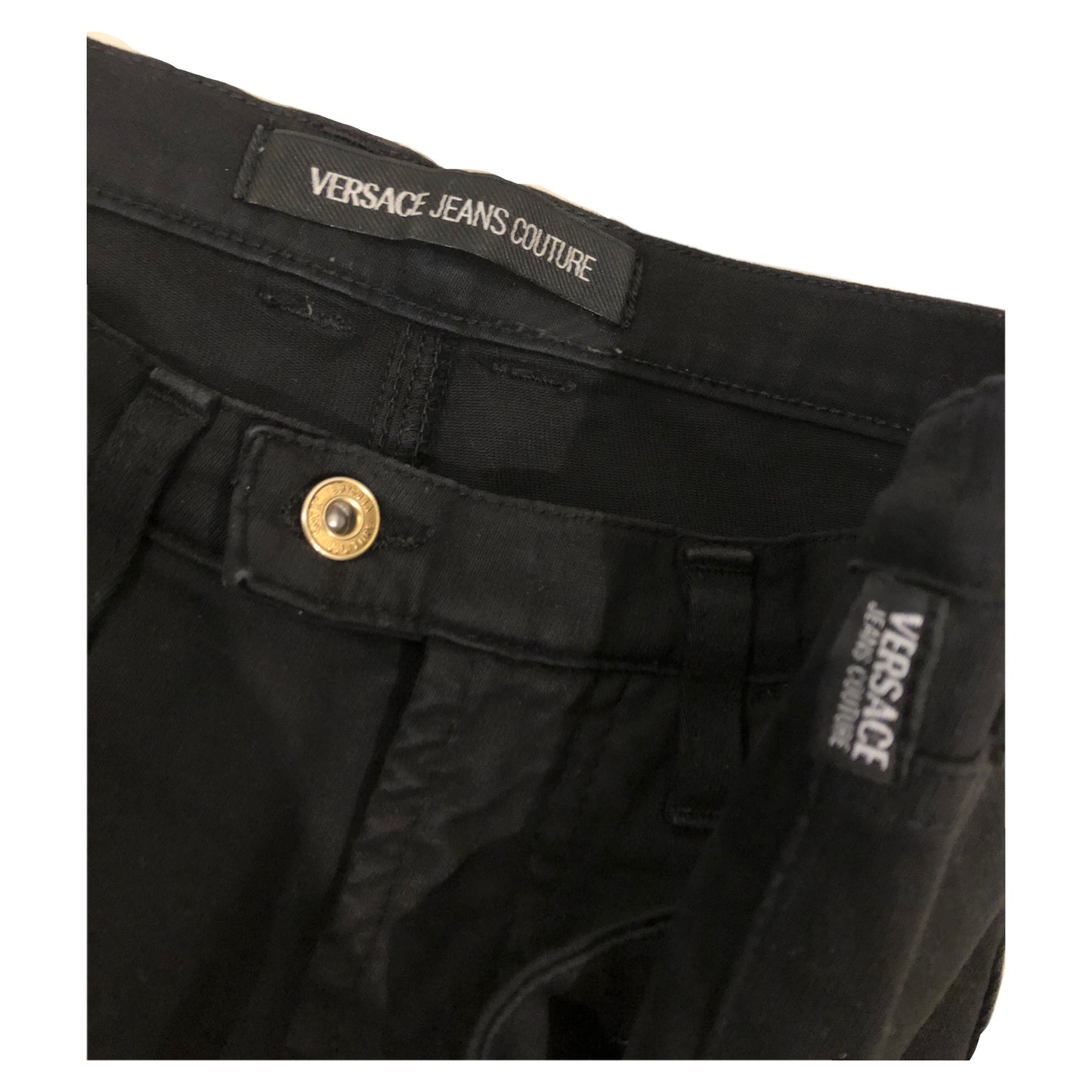 Versace Jeans Couture Black Low Rise Medusa Gold Link Hem Jeans