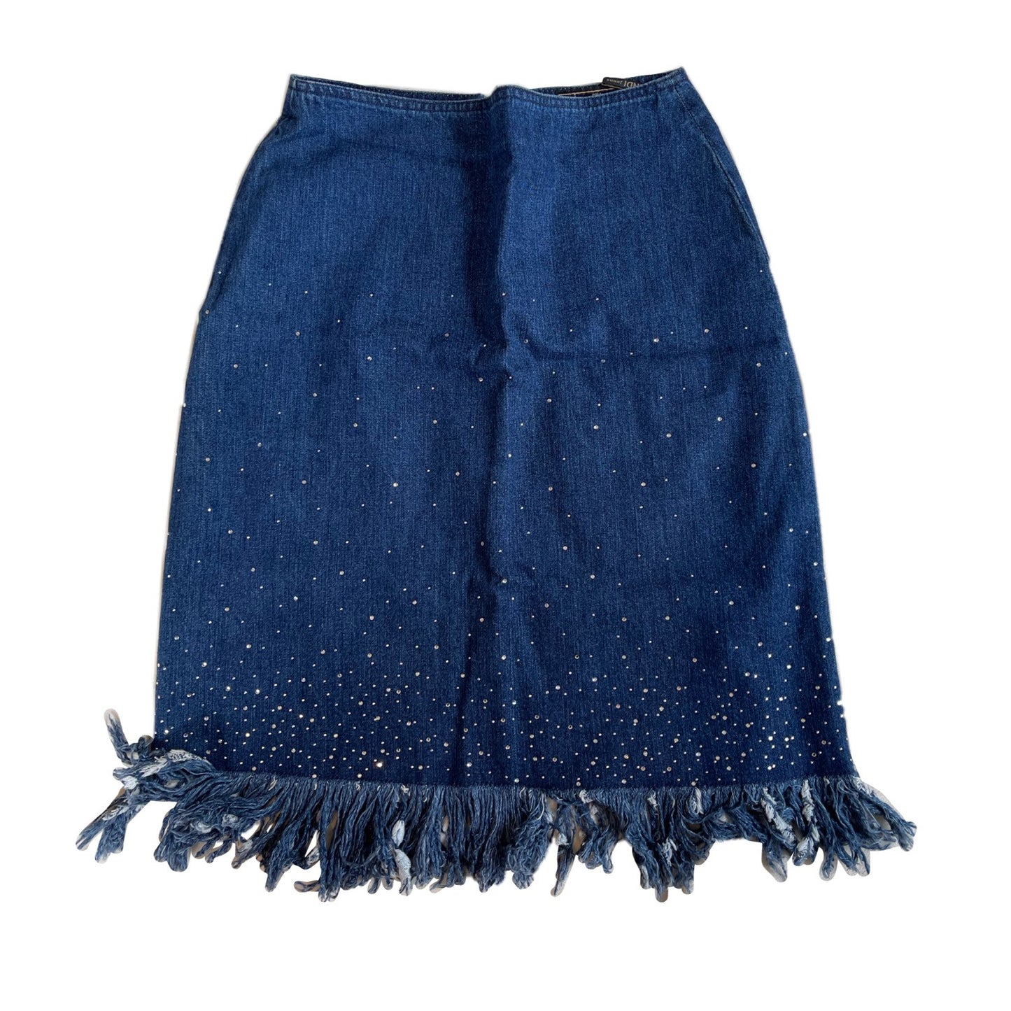 Fendi Chambray Denim Rhinestone Fray Hem Top/Skirt Set