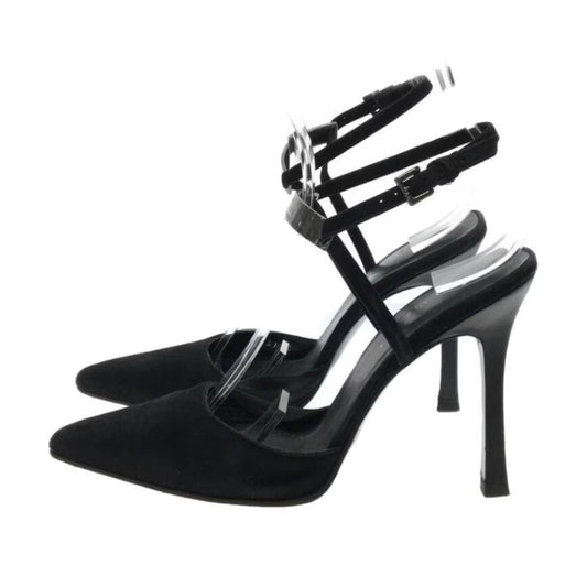 Gucci Suede Point Toe Metal Logo Strappy Heels Sz37