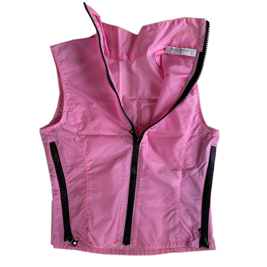 Miu Miu Nylon Buckle Snap Button Turtleneck Sless Zip Top