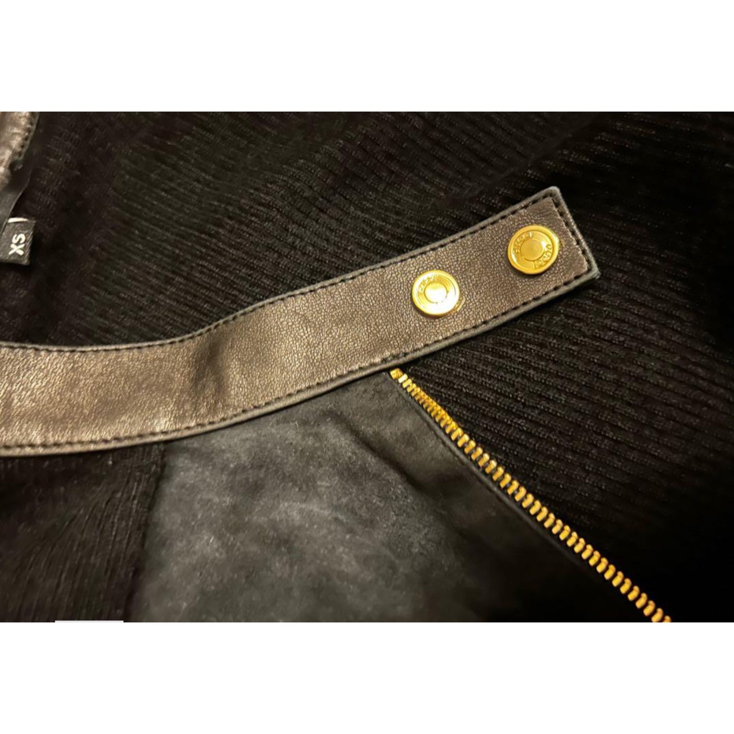 Gucci Cashmere Sleeve Suede Body Leather Zip Motor Cardigan