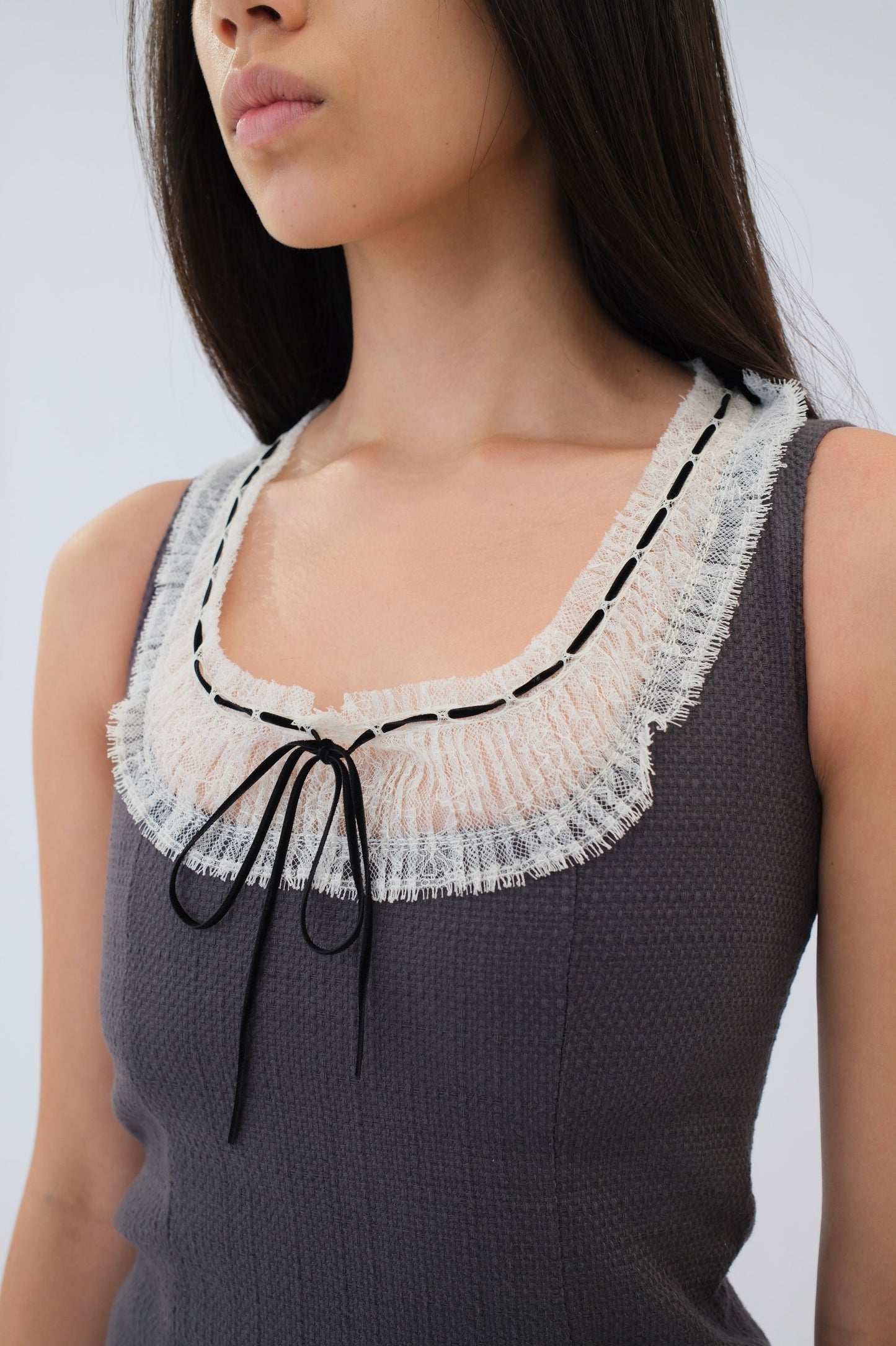 Anna Sui Lace Scoop Neck Bow Tweed Dress