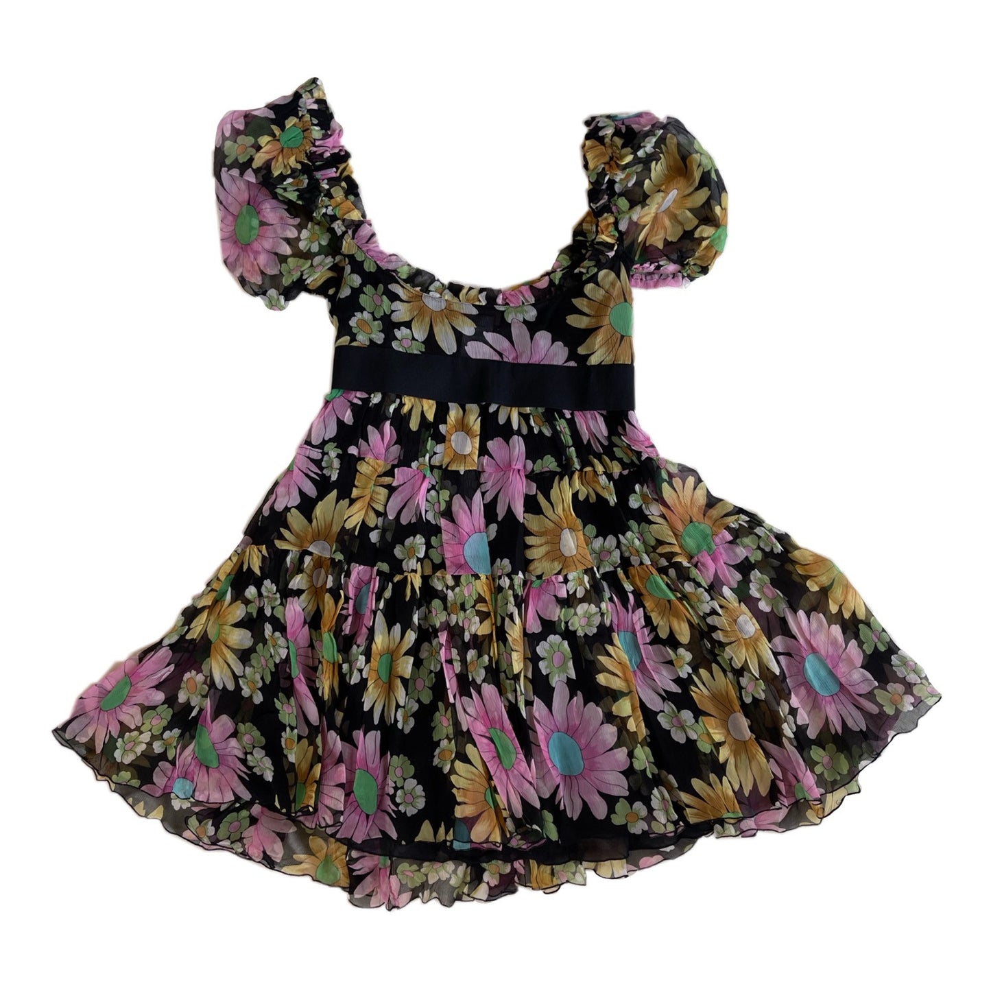 Blugirl Blumarine Multi Floral Chiffon Silk Babydoll Dress