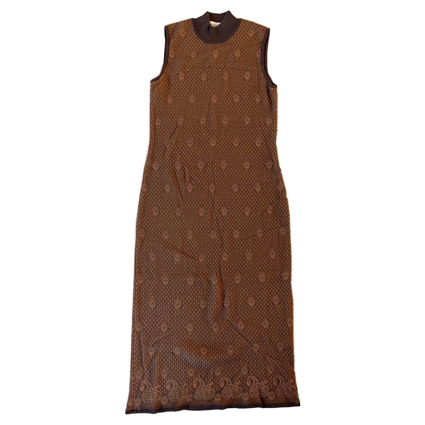 Yves Saint Laurent Paisley Mock Neck Knit Sless Maxi Dress