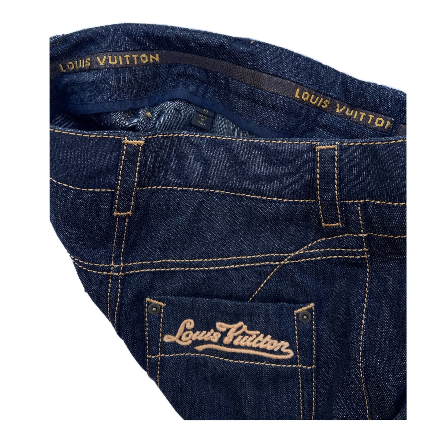 Louis Vuitton Denim Logo Embroidery Mini Skirt