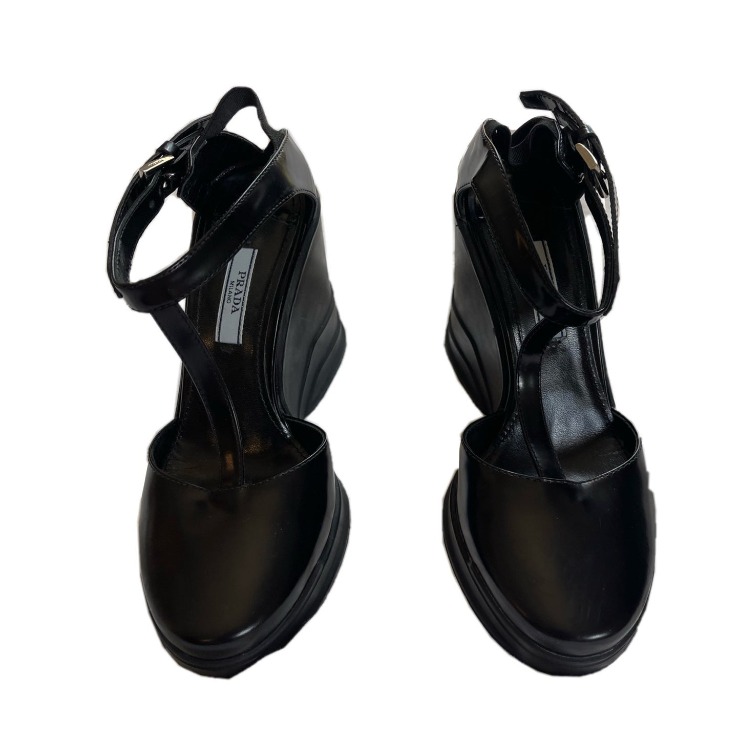 Prada Leather T Strap Wedges