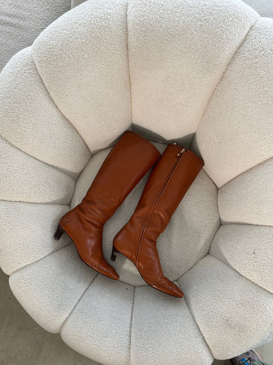 Louis Vuitton Knee High Leather Monogram Square Toebox Boots