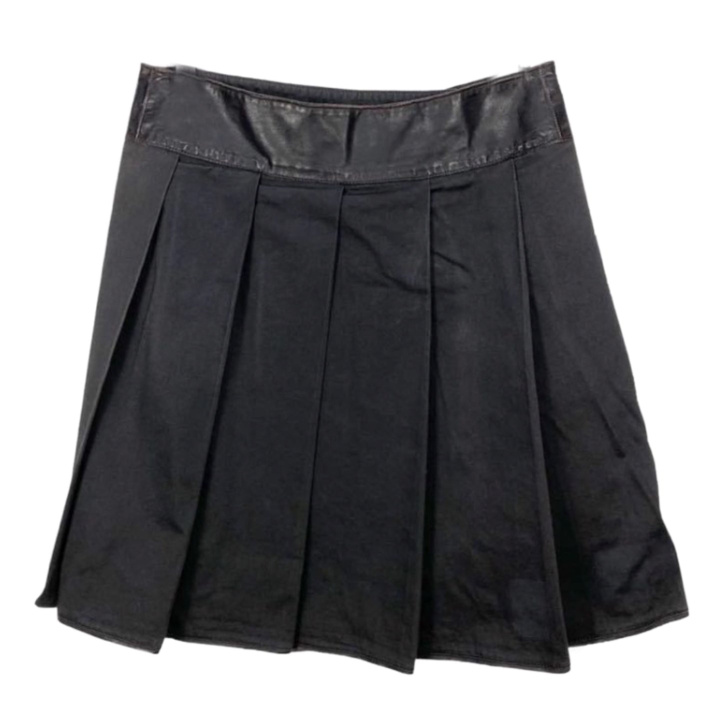 Prada Leather Waist Cotton Pleated Wrap Skirt