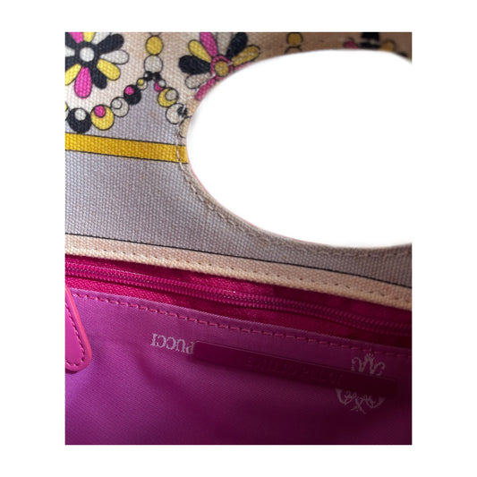 Emilio Pucci Canvas Multi Print Leather Trim Handle Clutch