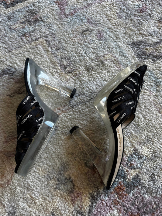 Chanel Logo Clear Heels