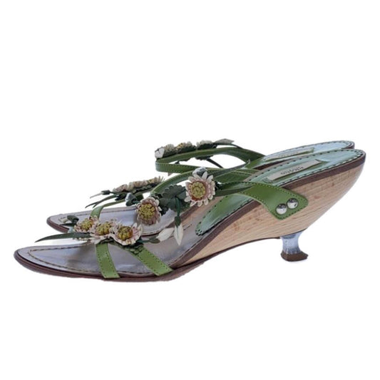 Prada Floral Leather Strap Kitten Heel sandals SZ36