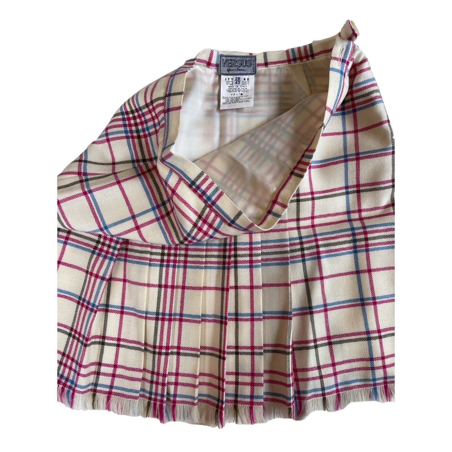 Versace Checkered Cowl Neck Frill Top/Pleated Skirt Set