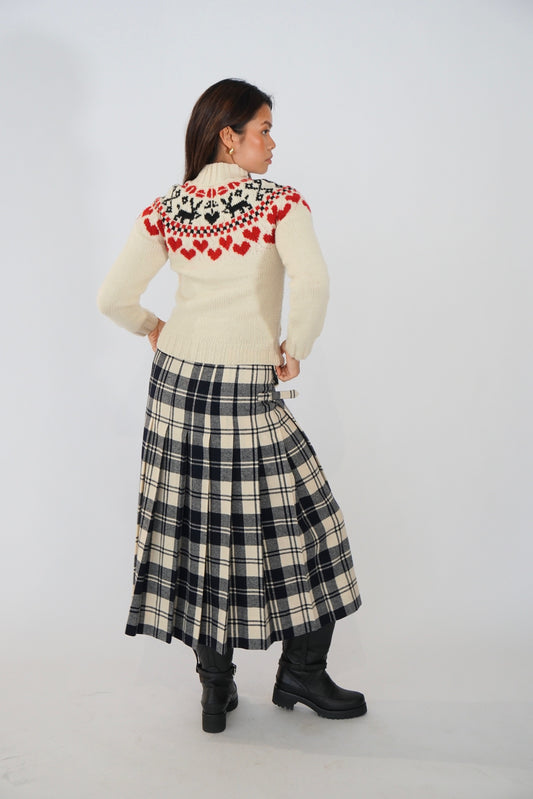 Comme des garçons pleated midi wool skirt w buckles