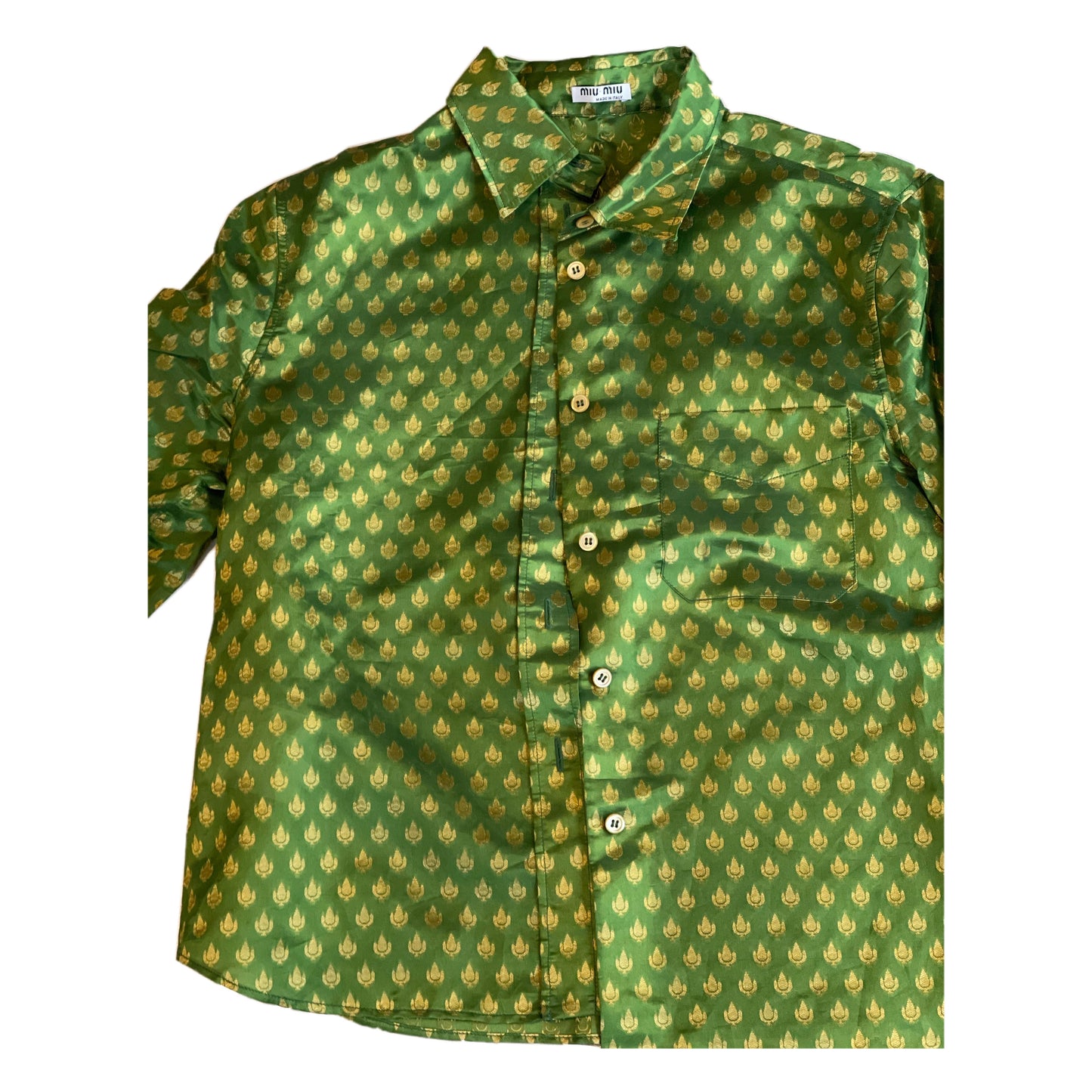 Miu Miu Gold Metallic Printed Sheen Blouse
