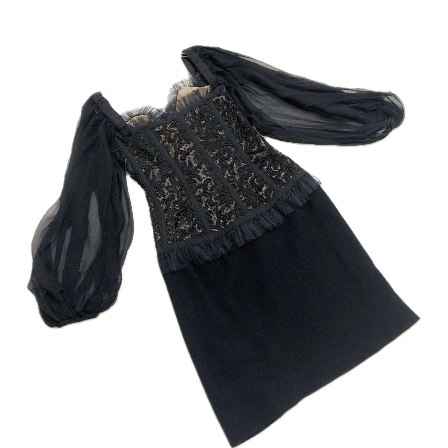 Yves Saint Laurent Lace Sweetheart Bustier Ballon LS Mini Dress