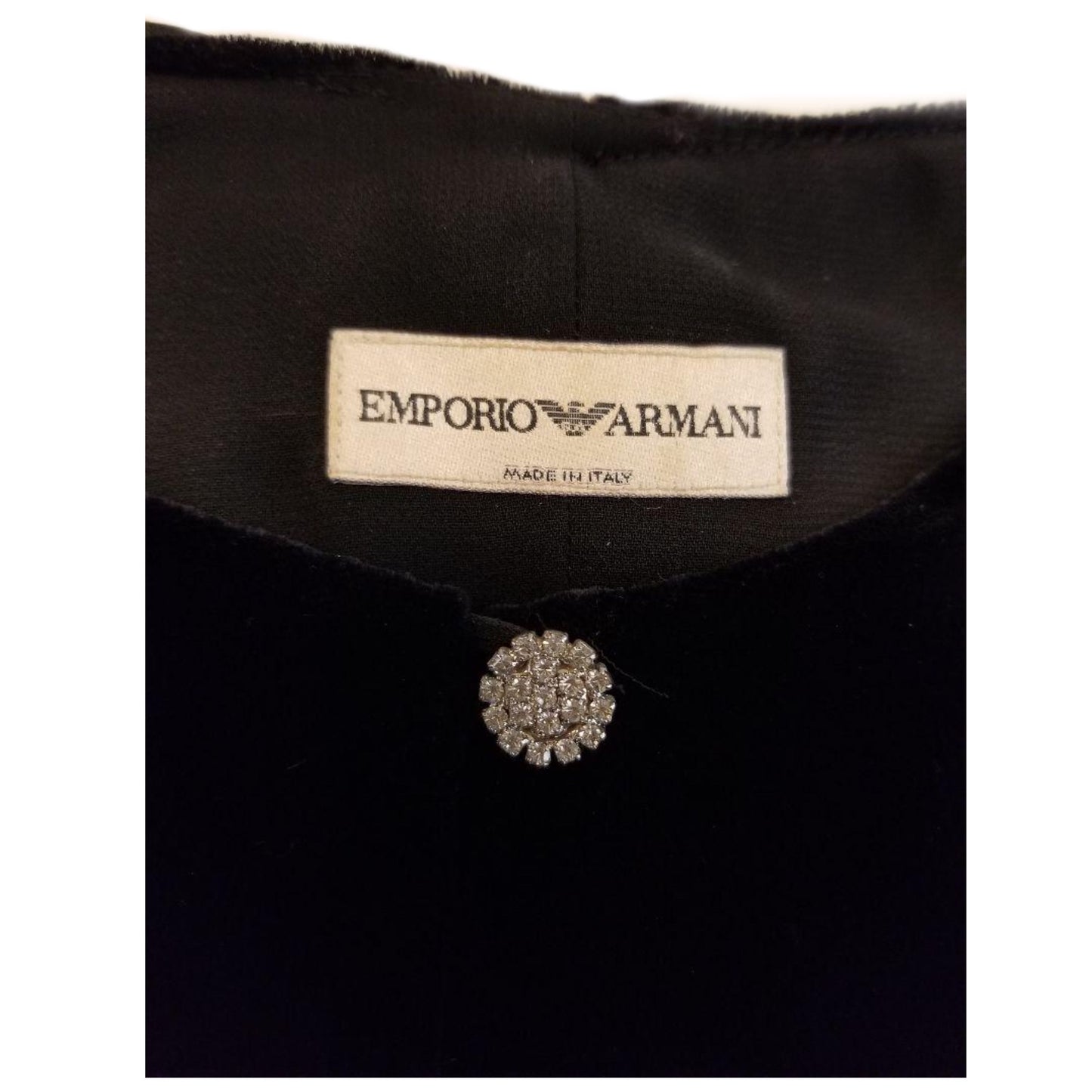 Emporio Armani Velvet Keyhole Rhinestone Button Tank w Bow