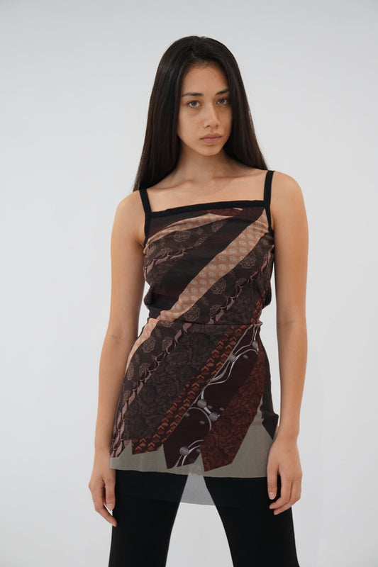 Jean Paul Gaultier Multi Tie Graphic Mesh Print Dress