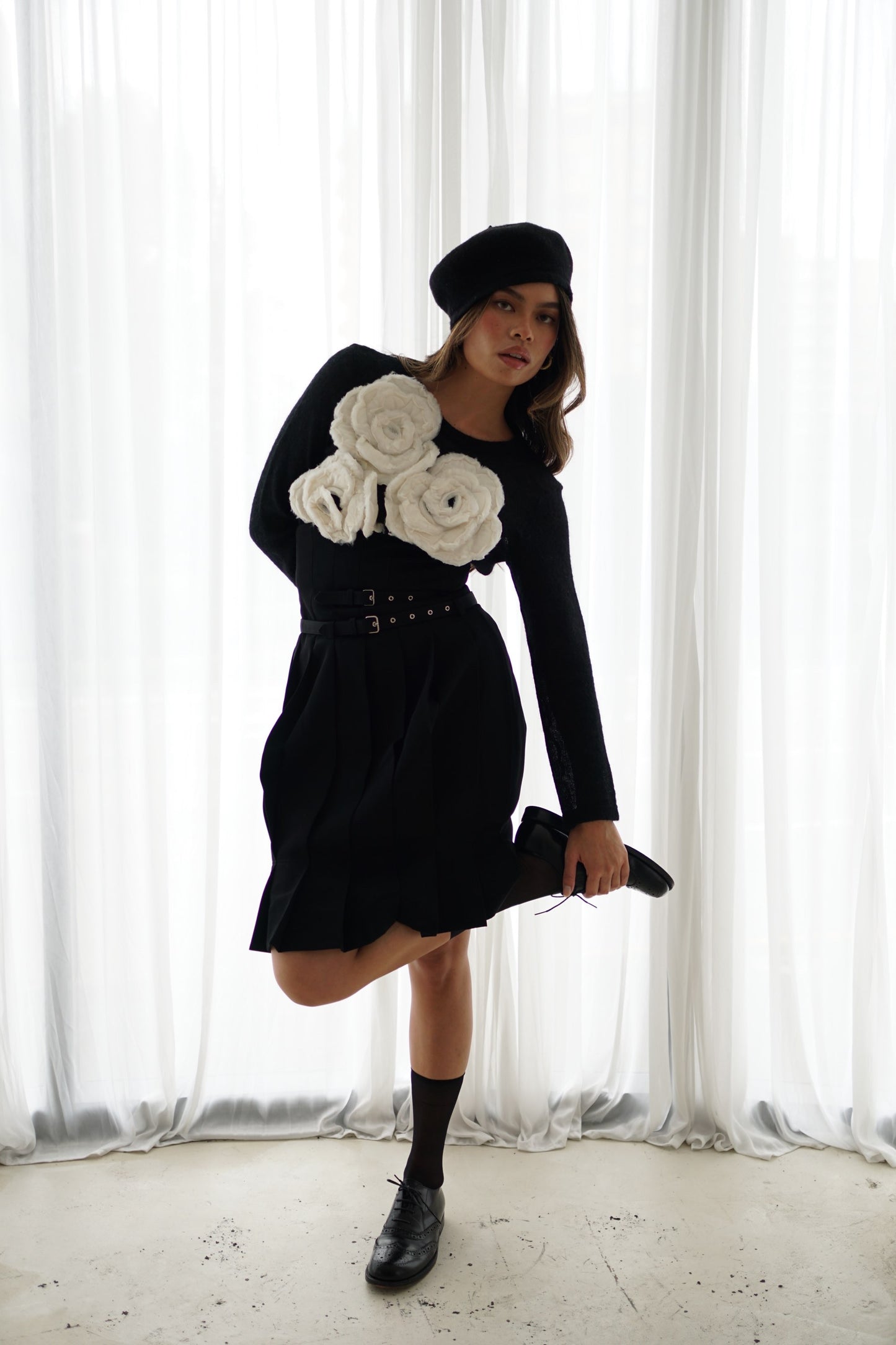 Tricot Comme Des Garcons AD2016 Mohair Blend Flower Applique LS Knit Top