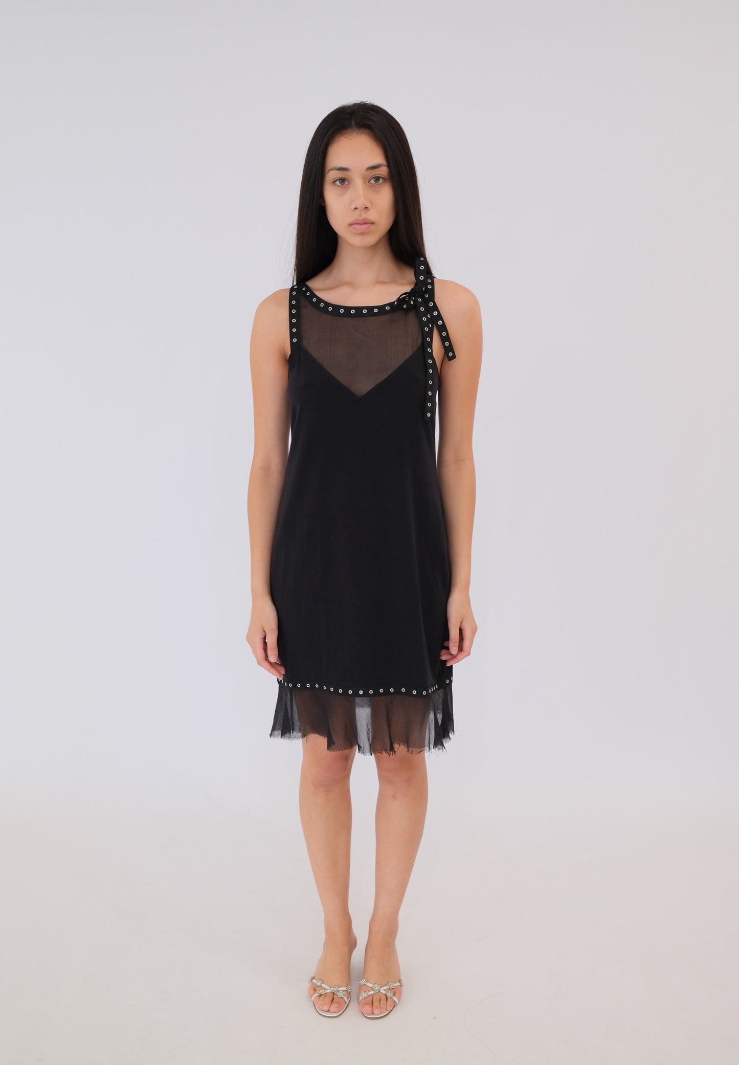 Philosophy Mesh Eyelet Trim Ruffle Hem Dress