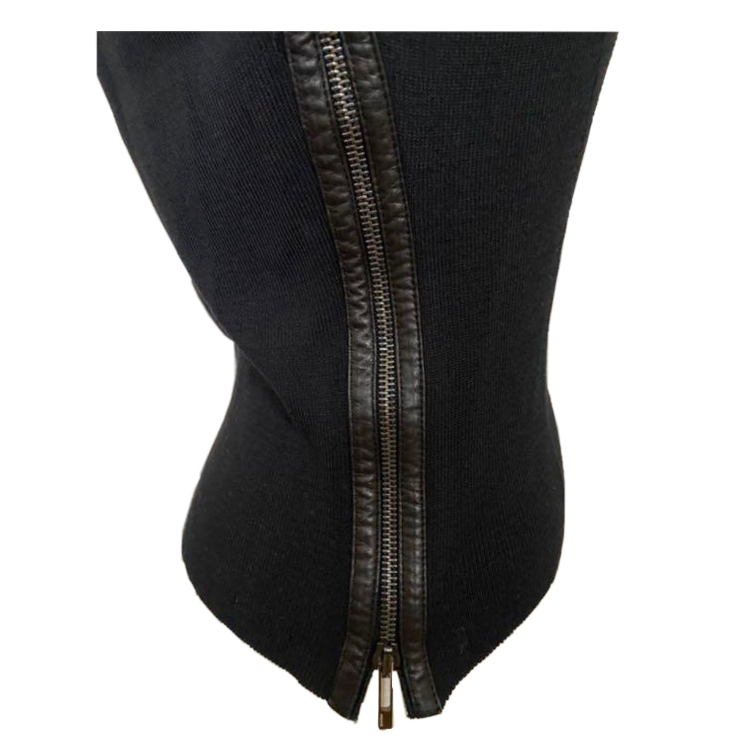 Gucci Ribbed Leather Trim Side Zipper Tank Top
