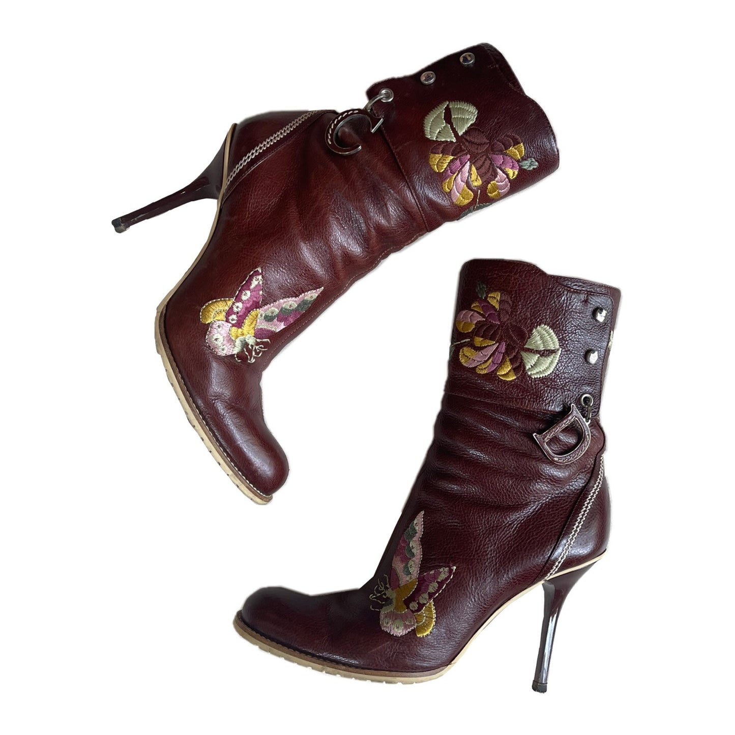 Christian Dior Leather Floral Butterfly CD Logo Ankle Boots