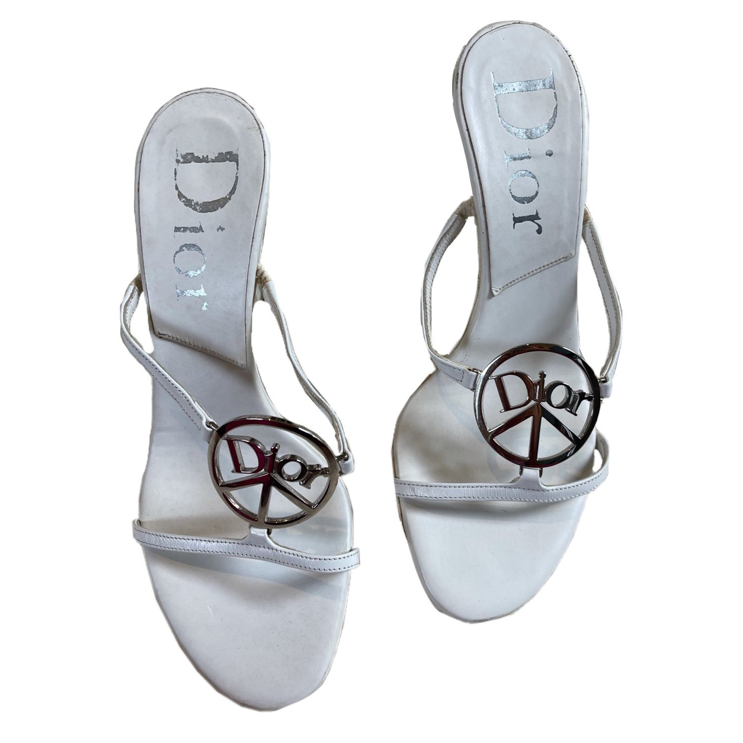 Christian Dior White Metal Peace Logo Sandal high heels