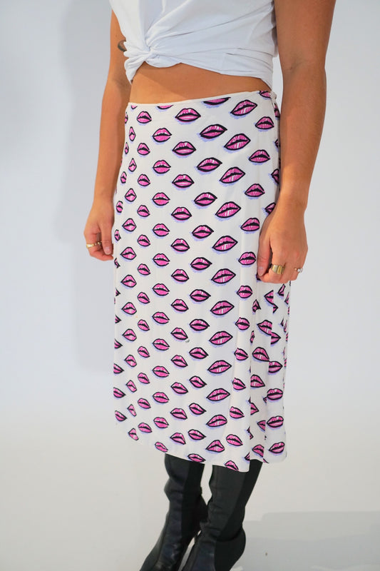Prada Kiss Lips Midi Flare Skirt