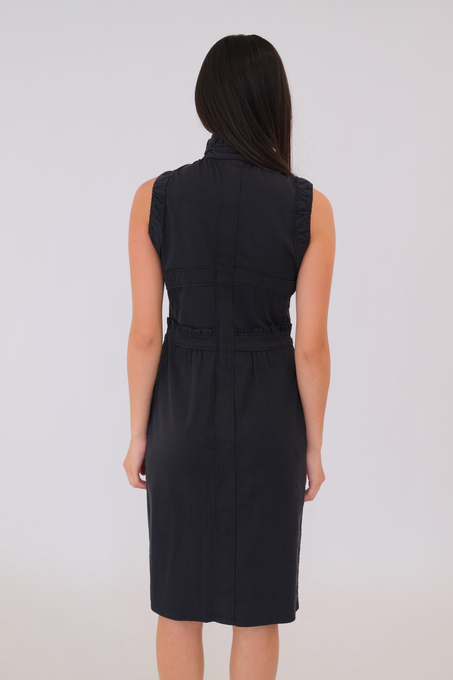 Yves Saint Laurent Frill Hem High Collar Sless Maxi Dress