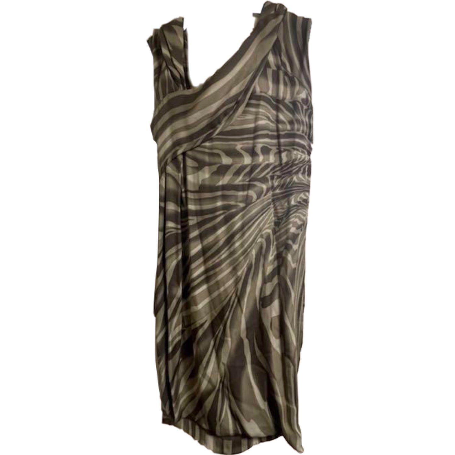 Gucci Abstract Neutral Landscape Silk Assymetrical Strap Dress