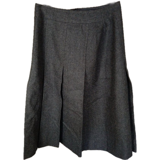 Celine Grey Pleated Wool Skirt w Gold Buttons