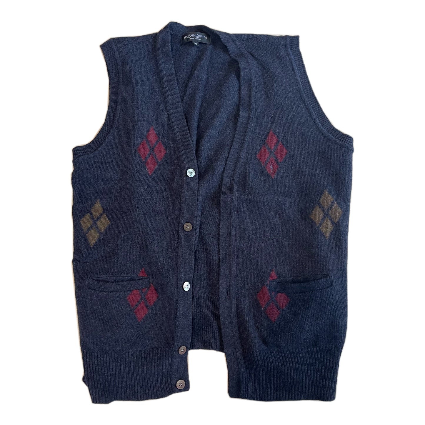 Yves Saint Laurent Pour Homme Argyle Knit Button Vest