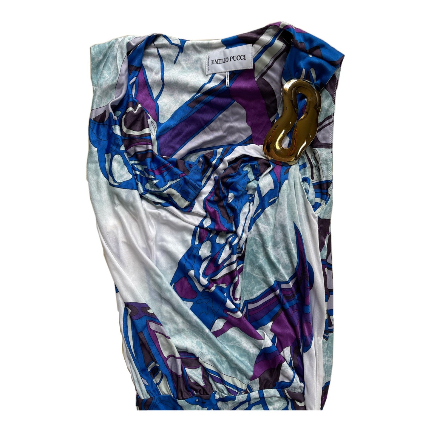 Emilio Pucci Print Gold Brooch Bodycon Midi Dress