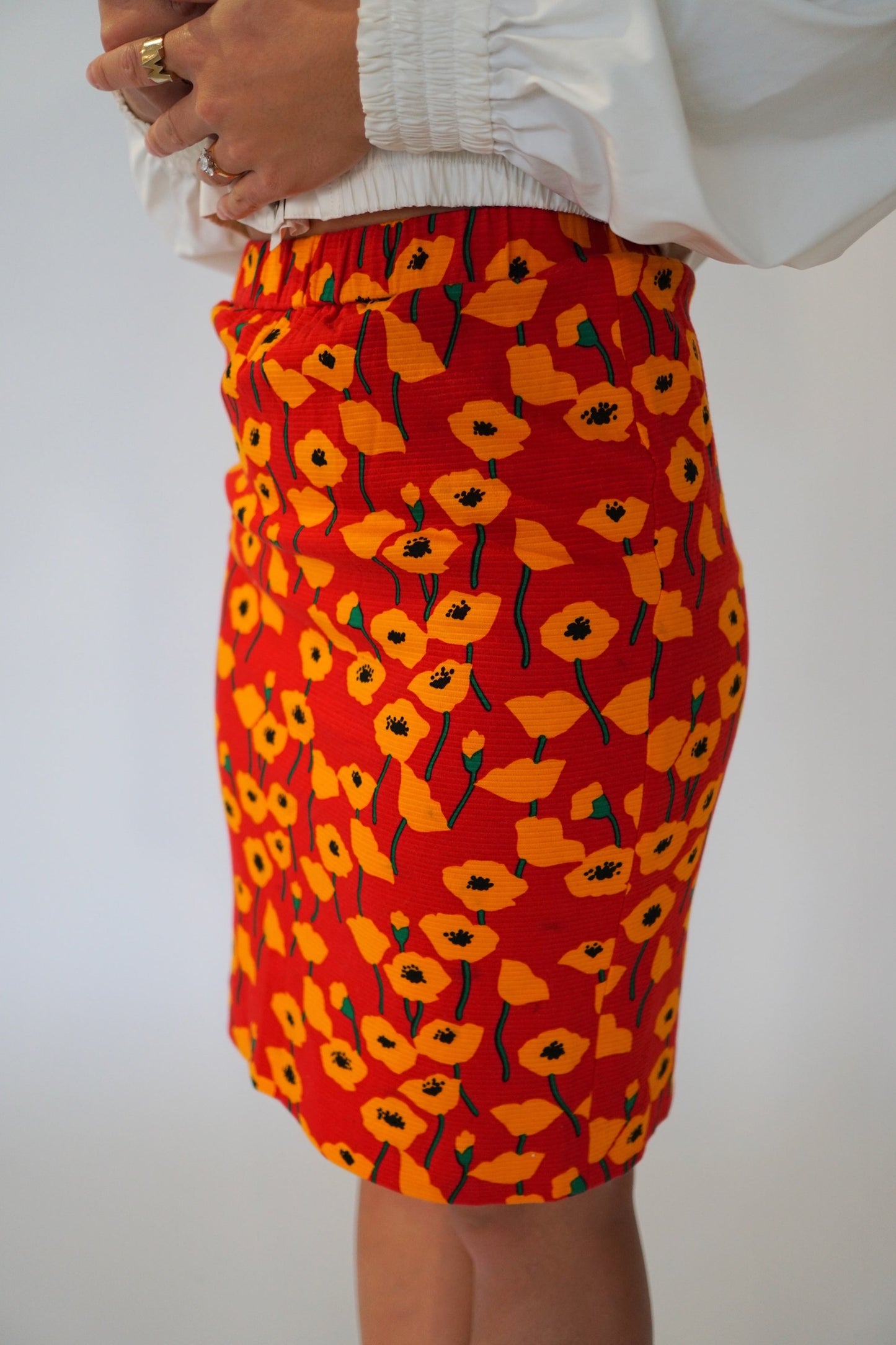 Yves Saint Laurent Poppy Floral Midi Bodycon Skirt